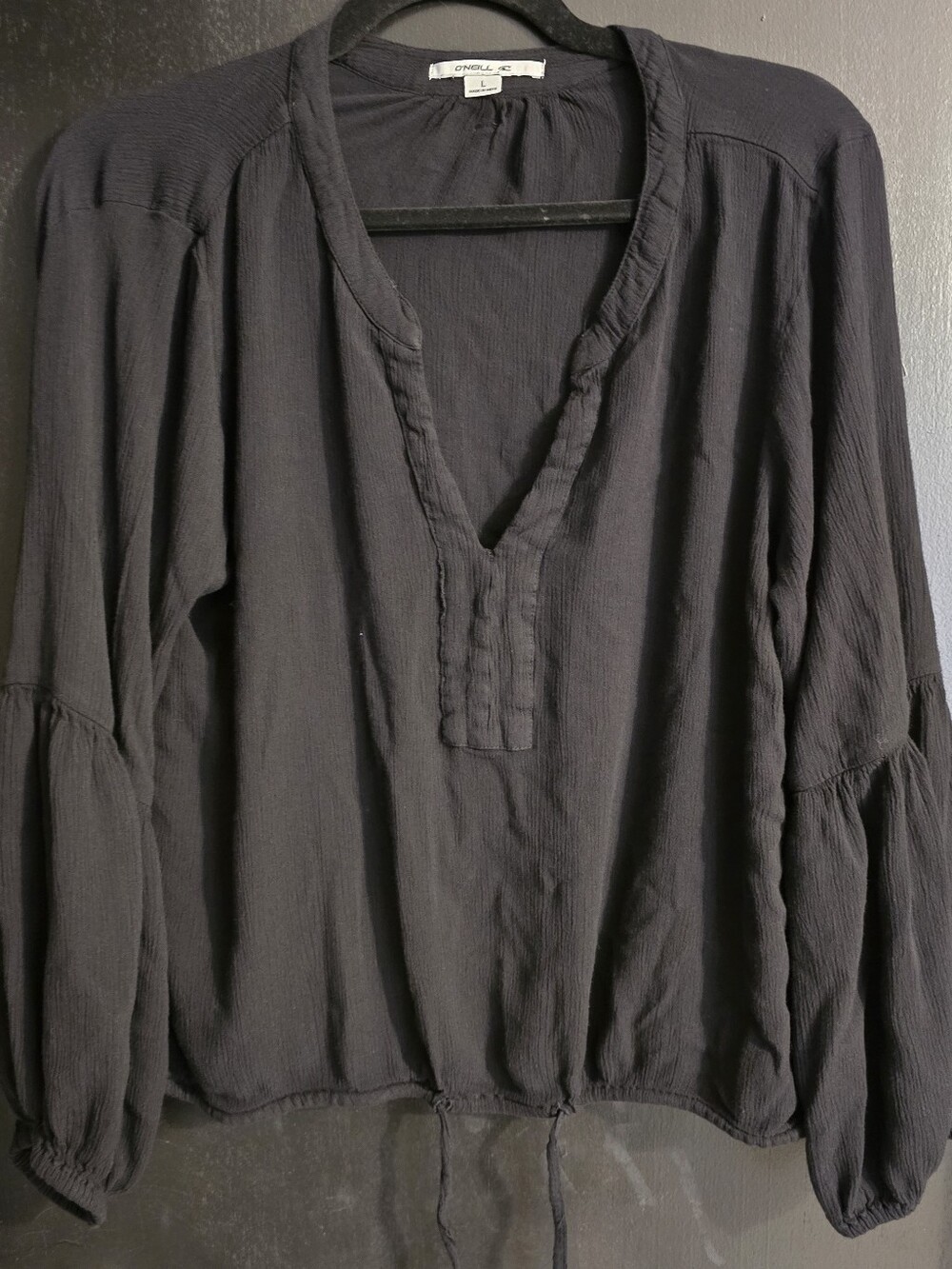 O'Neill Black V-Neck Peasant Tunic Top